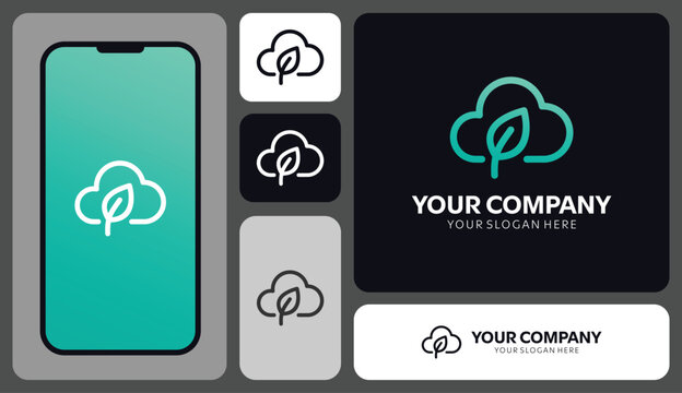Elegant cloud and leaf logo symbolizes growth and connectivity for your brand, ideal for eco-friendly businesses seeking a modern, unique design