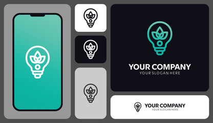Modern eco logo design with plant lightbulb ideal for green business branding and innovative sustainability campaigns, inspiring trust and environmental focus
