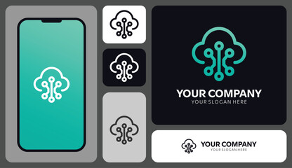 Modern cloud tech logo with vibrant gradient, perfect for innovative startups, showcasing connectivity, data solutions, and cutting-edge technology companies