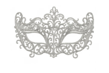 Silver masquerade mask with ornate filigree design