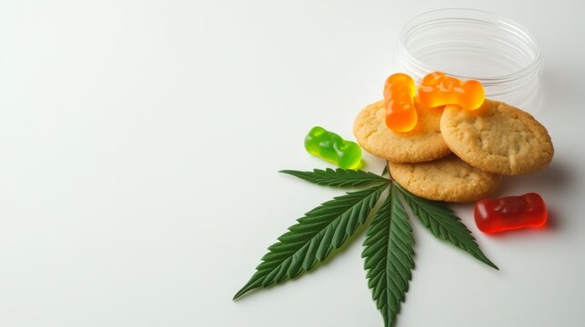 Delicious cannabis-infused cookies and gummies home kitchen food photography brightly lit environment close-up shot edible treats