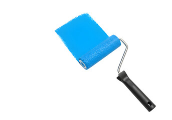 Paint roller with a long, vibrant blue paint stroke. Ideal for DIY, home renovation, or artistic design projects. Isolated on white or transparent background. PNG format.