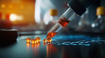 Scientific experiment on liquid analysis laboratory photograph controlled environment close-up innovative research techniques