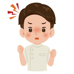 白色のケーシーを着た怒る男性　上半身イラスト／Angry man wearing a white medical tunic　upper body illustration
