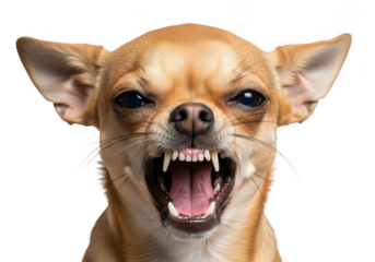 Angry chihuahua dog snarling isolated on transparent background