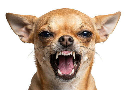 Angry chihuahua dog snarling isolated on transparent background
