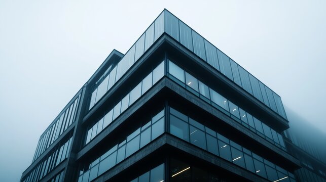 Modern architectural design urban cityscape building structure foggy environment dynamic perspective innovation in construction - Powered by Adobe