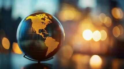 Global business insights modern cityscape digital globe urban environment close-up view economic connectivity