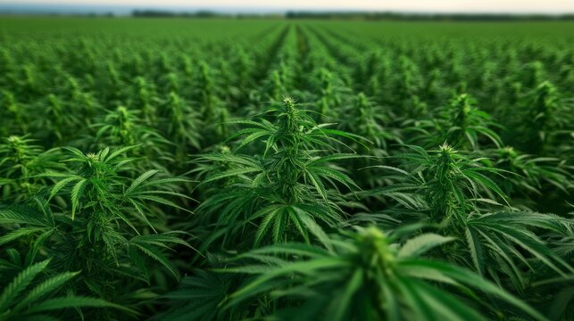 Cultivating cannabis fields agricultural land photography lush green environment aerial view sustainable farming practices - Powered by Adobe
