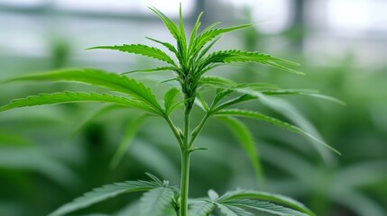 Obraz premium Cultivating healthy cannabis plants indoor greenhouse botanical photography lush environment close-up view sustainable practices