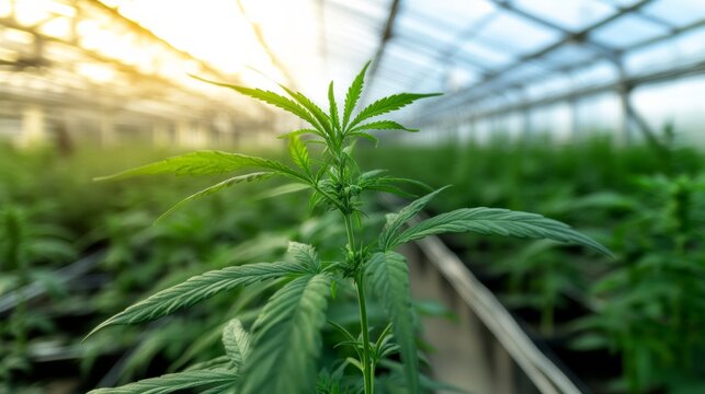 Cannabis cultivation action in greenhouse growth environment close-up viewpoint plant concept for sustainable agriculture - Powered by Adobe