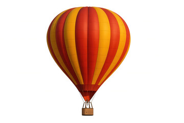 Fototapeta premium Red and yellow striped hot air balloon flying, representing travel, discovery, adventure, and exploration on transparent background