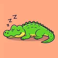 A Sleeping Crocodile Illustration. Cute Crocodile Sleeping Vector.