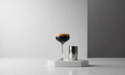 A Portrait in Somber Elegance: A Silver Wine Glass of Espresso