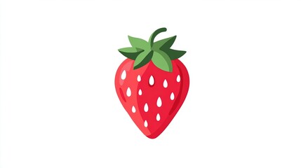 A stylized, cartoon-like strawberry isolated against a stark white background, showcasing its vibrant red color