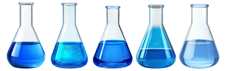 Laboratory Glassware with Blue Liquid for Scientific Research and Experiments, Isolated on Transparent, white background