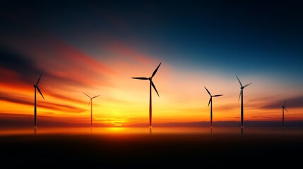 Wind energy revolution silhouetted wind turbines at sunset nature landscape outdoor environment captivating viewpoint on clean energy