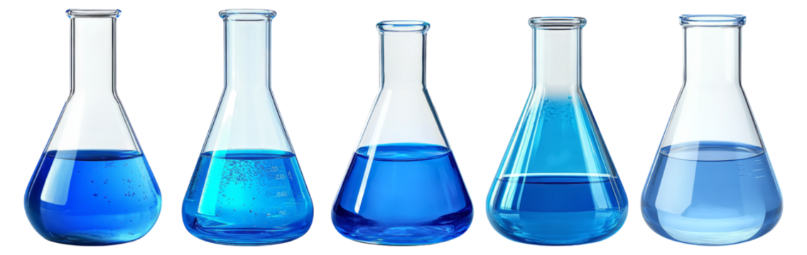 Laboratory Glassware with Blue Liquid for Scientific Research and Experiments, Isolated on Transparent, white background
