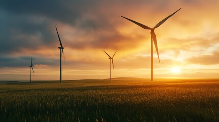 Wind turbines at sunset renewable energy site landscape photography calm environment scenic viewpoint sustainability concept