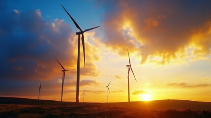 Wind turbines generating renewable energy at sunset scenic landscape nature photography serene environment inspirational viewpoint