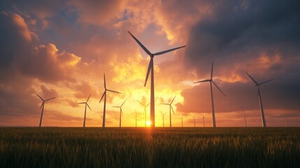 Renewable energy production wind farm nature landscape evening glow aesthetic viewpoint sustainability awareness
