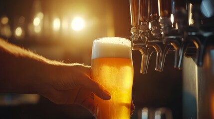 Pouring a golden brew craft beer tasting experience brewery drink photography warm ambiance close-up art of brewing