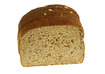 close up on sliced whole wheat bread isolated on white background