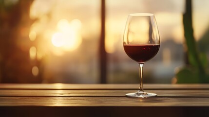 Relaxing evening with a glass of red wine intimate setting beverage photography warm sunset close-up view serenity and indulgence