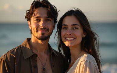A man and a woman standing next to each other. High quality