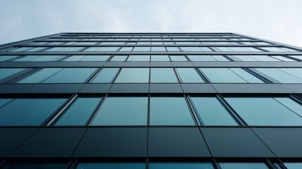 Fototapeta premium Modern architectural glass facade of urban skyscraper city center photography contemporary design low angle view urban aesthetics