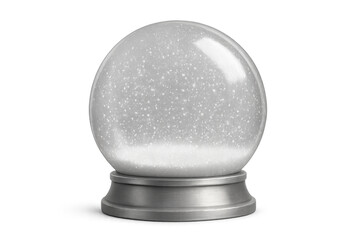 Empty snow globe with falling snow on transparent background