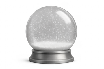 Empty snow globe with falling snow on transparent background