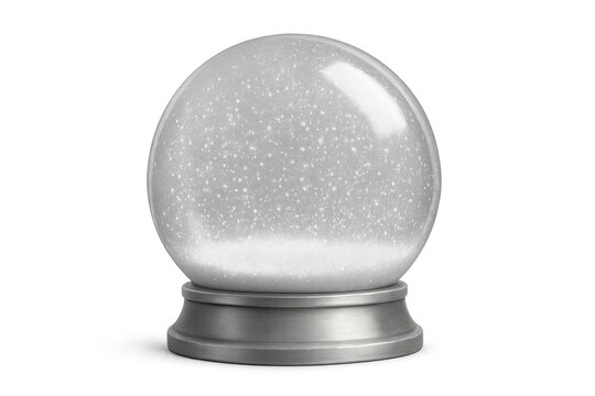 Empty snow globe with falling snow on transparent background