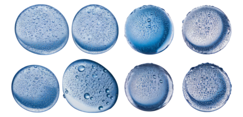Water Droplets on Glass Surface with Vivid Blue and Clear Textures, Isolated on Transparent, white background