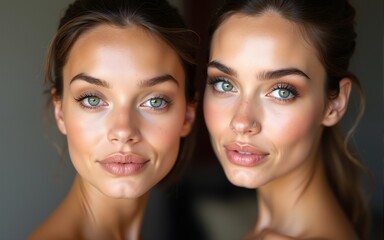 twins women with perfect skin and natural make-up. High quality