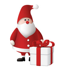 3D cute Santa claus with big gift box isolated