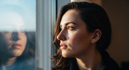Thoughtful Woman Looking Out the Window