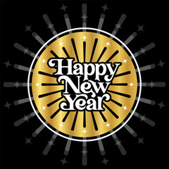 Lettering Happy new Year A Vibrant and Golden Happy New Year with This Festive Design, Vector, Calligraphy Design, Usable for Poster, Banners, Postcards, Wallpaper, Gifts etc