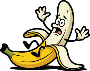 Cartoon Banana Slipping and Falling in Shock