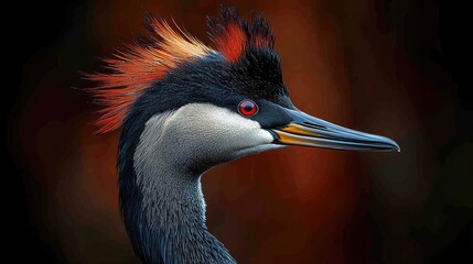 Close-up profile of a colorful bird with vibrant plumage and striking red crest.