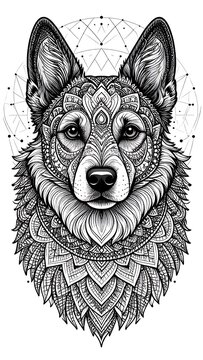 Ornate Corgi portrait with geometric background