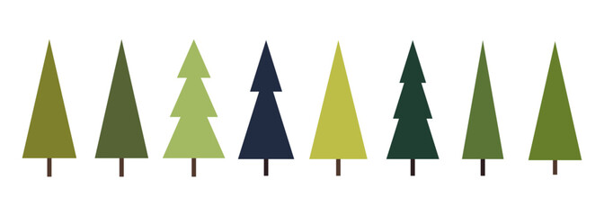 Christmas tree isolated on a white background, set of icons, vector, flat design. A festive element for decorations, posters, postcards. Minimalistic modern simple design in trendy green shades