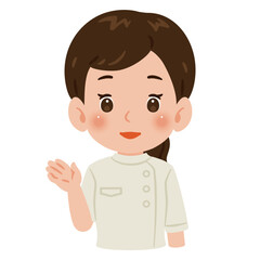 白色のケーシーを着た案内する女性　上半身イラスト／Woman wearing a white medical tunic guiding　upper body illustration