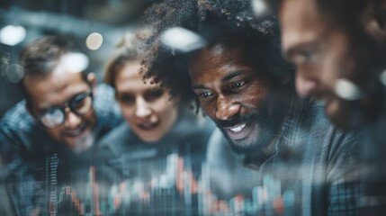 Collaborative professionals analyzing data on screen office environment group interaction technology focus