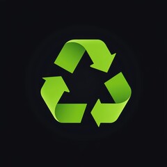 Obraz premium Green recycle symbol on black background eco friendly sustainability concept.