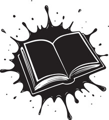 Open black book with ink splash and droplets on white background vector illustration open book splatter