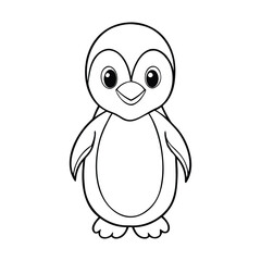 Adorable baby penguin coloring page featuring a fluffy chick with tiny wings, big curious eyes, and a rounded belly—perfect for kids to bring to life with cute winter colors.
