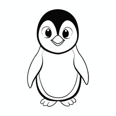 Adorable baby penguin coloring page featuring a fluffy chick with tiny wings, big curious eyes, and a rounded belly—perfect for kids to bring to life with cute winter colors.
