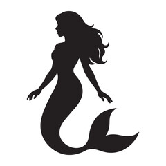 Silhouette of a mythical mermaid with flowing hair and tail