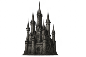 Dark fantasy gothic medieval castle drawing with transparent background